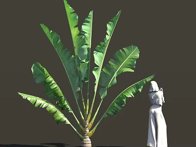 Lush Green Shrub With Large Leaves And Human Figure In Background 3d model