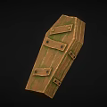 Rustic Coffin Shaped Wooden Box With Metal Straps And Textured Surface