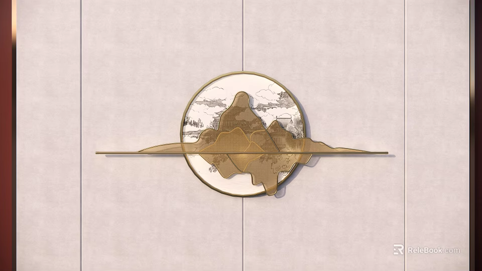 Modern Circular Wall Decor With Golden Landscape Pattern And Minimalist Design 3d model