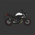 Modern White and Black Motorcycle with Red Rimmed Wheels Golden Shock Absorbers and Black Seat