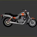 Gray Motorcycle with Orange Accents Black Seat Silver Exhaust on Gray Background with Reflection