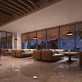 Modern Café With Wooden Ceiling Bar Counter High Stools Display Shelves And Window View