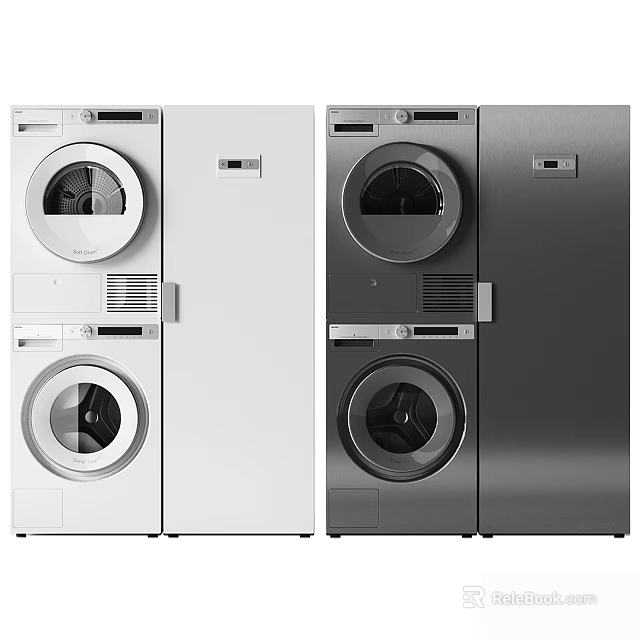 White and Gray Stacked Washing Machines with Modern Design and Efficient Performance 3d model 