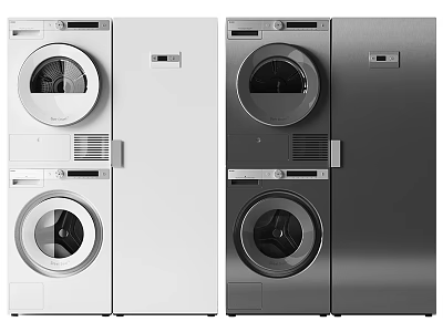White and Gray Stacked Washing Machines with Modern Design and Efficient Performance 3d model