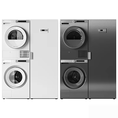 White and Gray Stacked Washing Machines with Modern Design and Efficient Performance 3d model