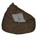Brown Leather Bean Bag Chair With Stitched Design And Black And White Houndstooth Pillow