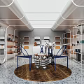 Modern Boutique Interior With Display Shelves Products Chairs And Decorative Round Rug