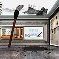 Chinese Traditional Culture Exhibition Hall With Writing Brush Ink Painting And Calligraphy Works