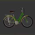 Vintage Green Bicycle with Yellow Fenders Brown Seat Rear Rack and Wire Basket