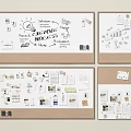 Creative Hanging Items on Corkboard with Design Sketches and Project Notes 3d model