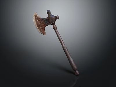 Medieval Axe Weapon With Rusted Metal Blade And Wooden Handle 3d model