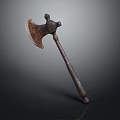 Medieval Axe Weapon With Rusted Metal Blade And Wooden Handle