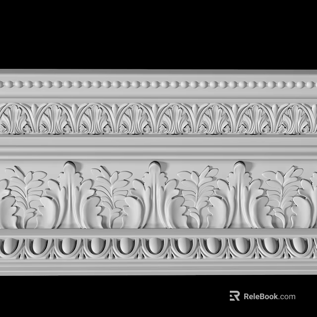 Elegant Gypsum Cornice Design With Intricate Leaf Patterns And Decorative Molding 3d model 