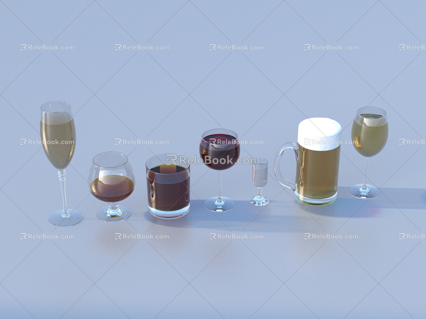 wine glass white wine wine beer cola drink 3d model