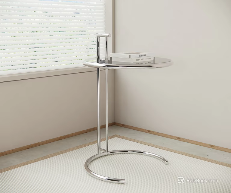 Modern Chrome Side Table With Round Top And Circular Base In Room Corner 3d model 