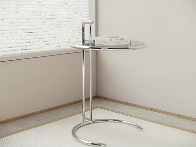 Modern Chrome Side Table With Round Top And Circular Base In Room Corner 3d model