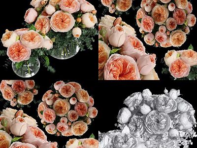 Beautiful Peach Pink Roses In Glass Vase Decorative Floral Arrangement For Home 3d model