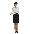 Elegant Professional Woman Wearing Pink Shirt Black Skirt and High Heels Holding Paper