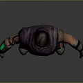 Game Movie Character In Standing Pose With Purple Scarf Green Vest And Arm Guards