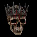 Realistic Human Skull With Metal Spiked Crown And Red Bloodstains Decoration
