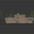 3D Architectural Model of Traditional Houses With Green Lawn Trees And Water Stream