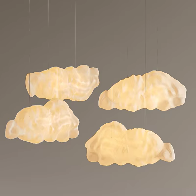 Modern Cloud Shaped Cream Colored Pendant Lights With Soft Warm Glow 3d model
