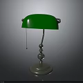 Classic Table Lamp With Green Lampshade Silver Stand Base And Hanging Chain