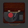 Vintage Wooden Vinyl Record Player With Gold Handles Open Lid Red Center Record