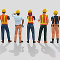 Group of Construction Workers Wearing Yellow Hard Hats And Work Uniforms Standing in a Line