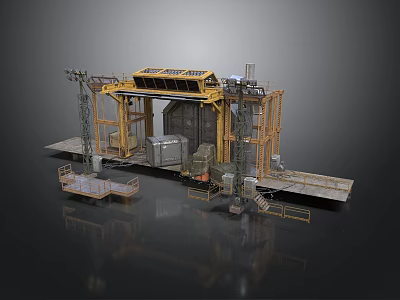 Industrial Machinery Structure With Yellow Frame Platforms And Mechanical Components 3d model