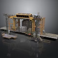 Industrial Machinery Structure With Yellow Frame Platforms And Mechanical Components