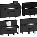 Black Upright Pianos With Benches And Sheet Music For Music Practice