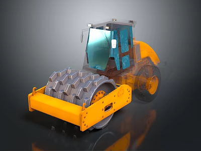 Yellow Construction Road Roller With Heavy Duty Roller Drum And Cab 3d model