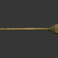 Ancient Golden Weapon with Long Intricate Handle and Spherical Head Inlaid Blue Green Gemstones