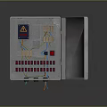 Open Metal Household Electrical Distribution Box With Internal Switches Wires And Warning Label