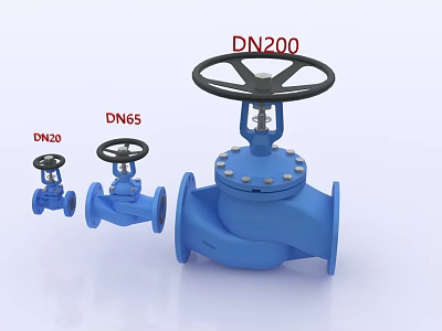 Blue Pipeline Valves with Handwheel in DN20 DN65 DN200 Sizes 3d model