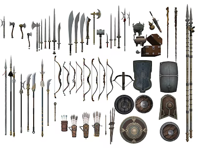 Chinese-style weapon knife gun crossbow shield weapon crossbow crossbow crossbow broadsword axe combination 3d model