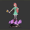 Pink Haired Girl In Green Dress With Flower Shaped Wand And Purple Petal Base