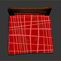 Stylish Red Wooden Chair With Slat Back Design And Red Grid Pattern Seat