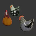 Cute Decorative Chicken Figurines In Yellow Black White Polka Dot And Blue Gray Designs