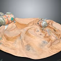 Two Mechanical Probes On Sandy Surface With Connected Ropes And Gray Background 3d model