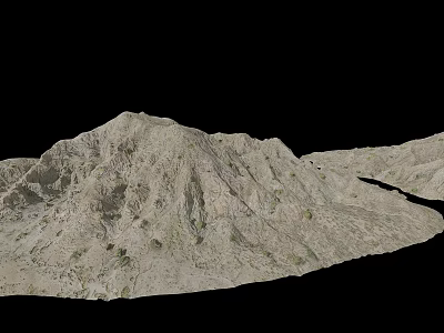 Gray Mountain Terrain Model With Undulating Surface Green Vegetation And Black Background 3d model