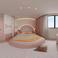 Pink Kids Room Interior With Curved Headboard Bed Bow Decorations And Soft Rug