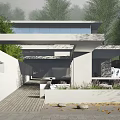 Modern Single Family House With Sleek Concrete Structure And Lush Greenery By Waterfront