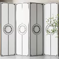 Modern Folding Room Divider Screen With Circular Patterns And White Panels 3d model