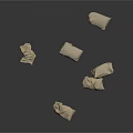 White Textured Fabric Bags Scattered On Gray Background With Various Shapes