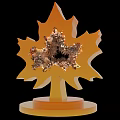Golden Maple Leaf Shaped Art Installation With Hollow Texture And Base Stand