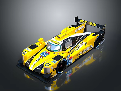 Yellow Racing Car With Streamlined Design Sponsor Logos Number 29 And Shiny Exterior 3d model