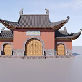 Ancient Chinese Architecture With Red Walls Grey Tiled Roof And Tiered Eaves