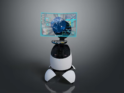 Modern Black And White Robot With Display Screen Showing Globe And Interface Elements 3d model
